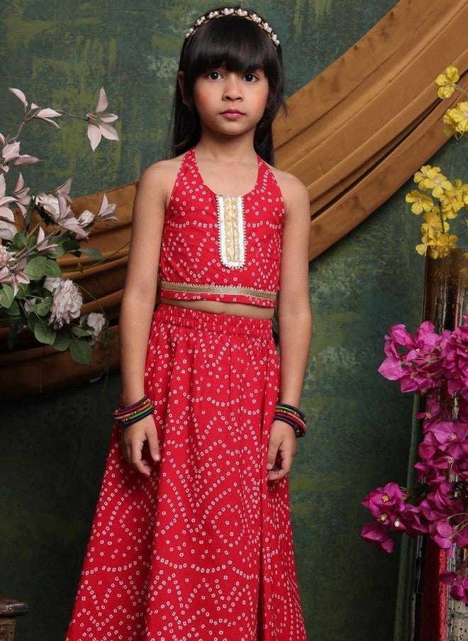 Saka Designs Red Printed Lehenga Choli Set for Girls - Image 3