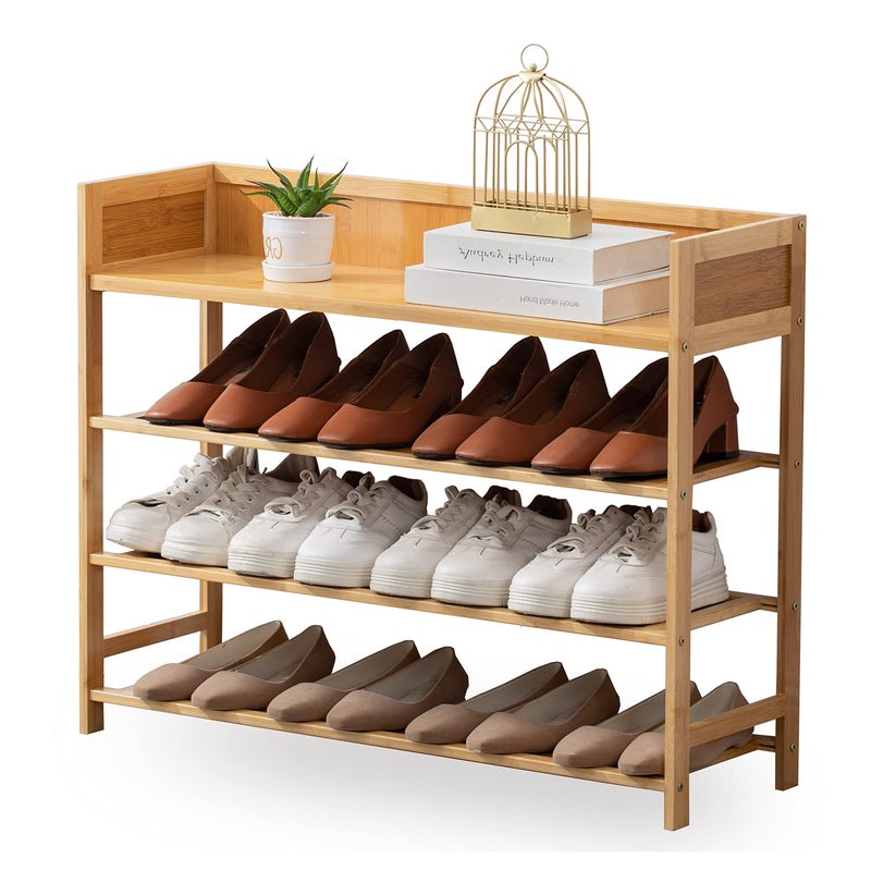 Suwoic Bamboo Shoe Rack Organizer 4 Tier Shoe Shelf Storage Organizer for Entryway Hallway and Closet Nature315
