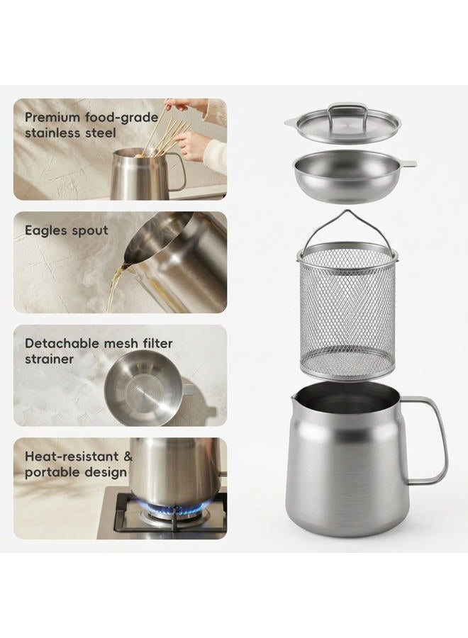 PUCOHOUSE 304 Stainless Steel Deep Fryer Pot with Oil Filter Basket and Lid, 2.0L Tempura Frying Pan for French Fries, Chicken, Home Kitchen Use, Induction & Gas Stove Compatible - Image 3