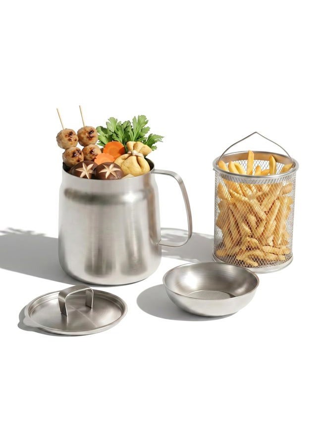 PUCOHOUSE 304 Stainless Steel Deep Fryer Pot with Oil Filter Basket and Lid, 2.0L Tempura Frying Pan for French Fries, Chicken, Home Kitchen Use, Induction & Gas Stove Compatible - Image 1