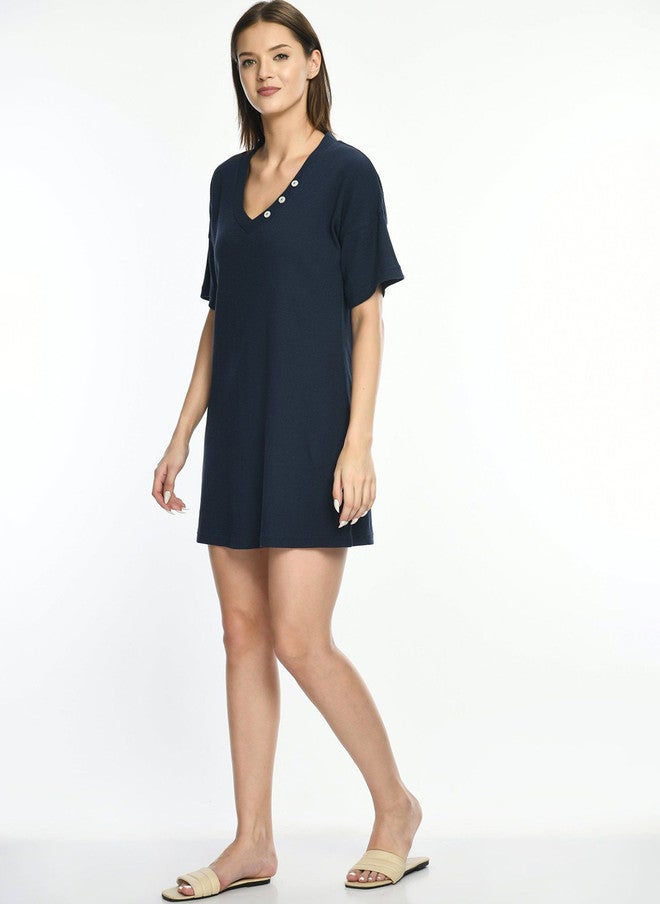 Pretilly Navy Blue A-Line Mini Dress for Women - Image 4