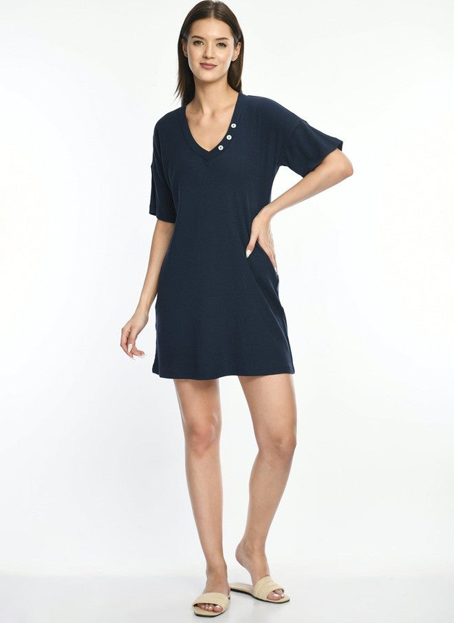 Pretilly Navy Blue A-Line Mini Dress for Women - Image 1