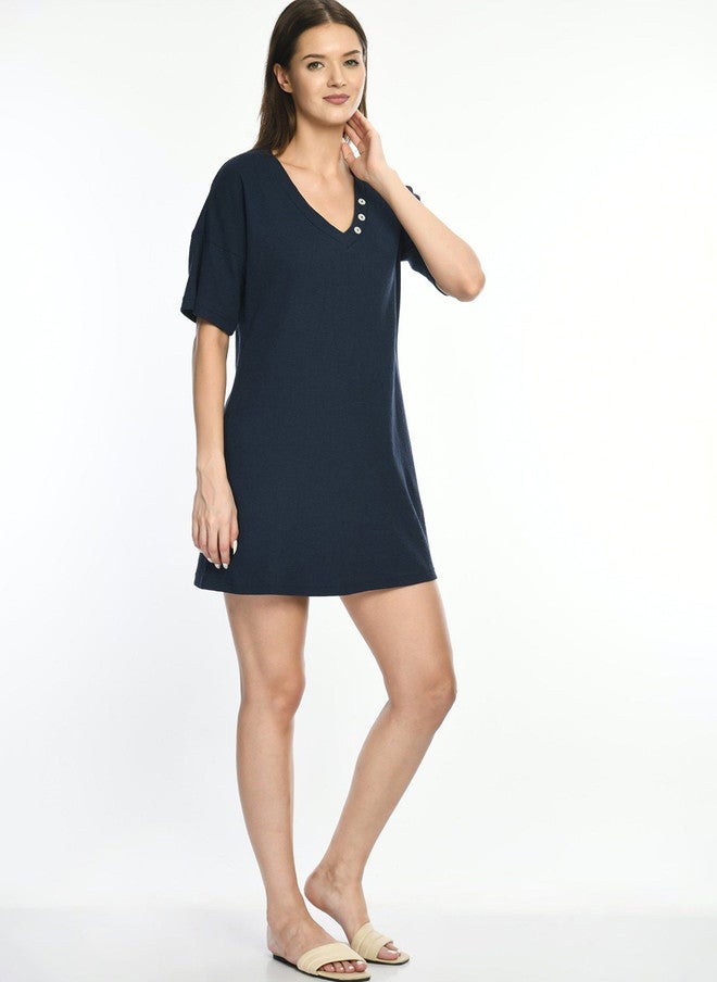 Pretilly Navy Blue A-Line Mini Dress for Women - Image 3