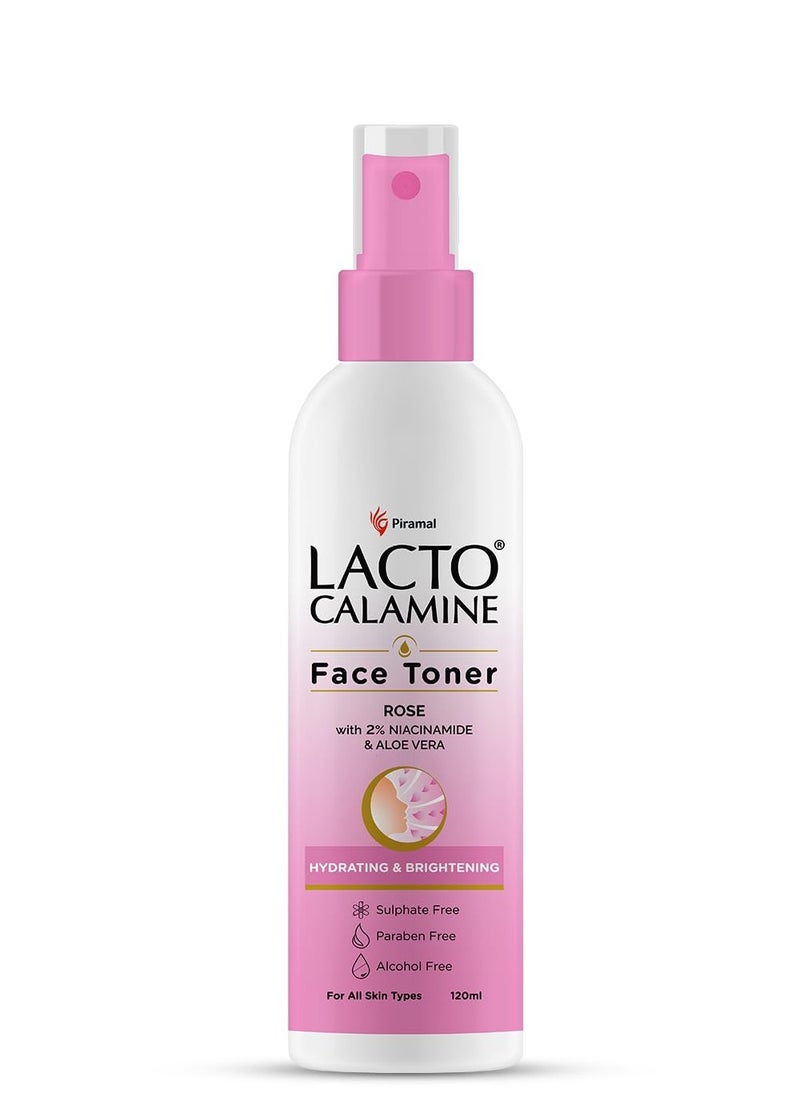 Lacto Calamine Toner For Glowing Skin, RoseWater with Aloe Vera & 2% Niacinamide, 120ml  - Image 1
