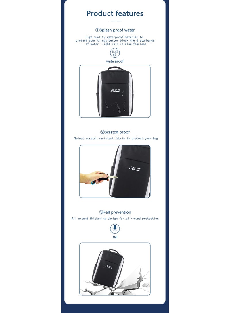 Full Protection PS5 Game Console Backpack, Large Capacity PS5 Carrying Case, Durable Nylon Console Case for PlayStation 5/PS 4/Xbox And Accessories Storage, Suitable for Travel Suitcase, PS5 Adjustable Bag with Strap (Black) - Image 5