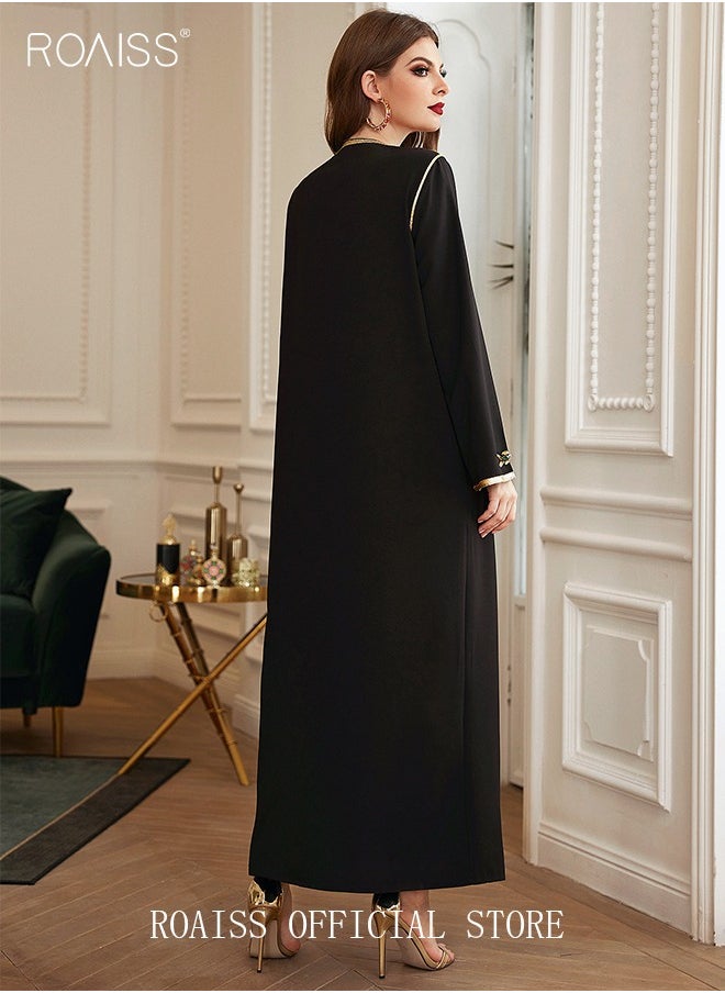 roaiss - Women Luxury Phnom Penh V-neck Rhinestone Robe Maxi Dresses Modern Stylish Abaya Hand Sewn Drill Dress Middle East Arabic Banquet Wedding Party Dress Women's Festival Clothing - Image 1