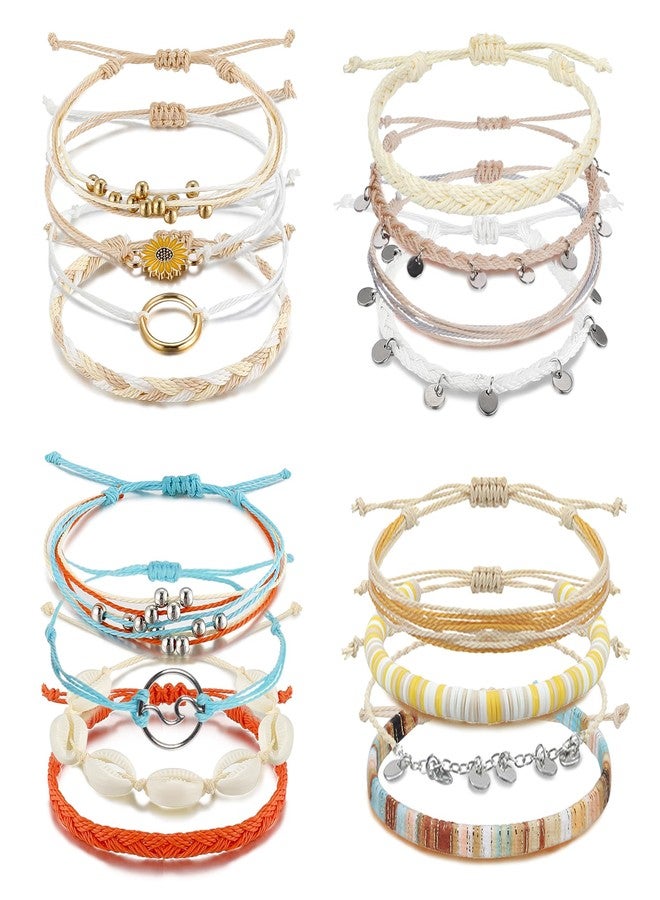 FEYIR 16 Pcs Boho Surfer Bracelet Adjustable Ocean Wave String Bracelets Handmade Waterproof Summer Braided Rope Beach Bracelet Anklet for Women - Image 1