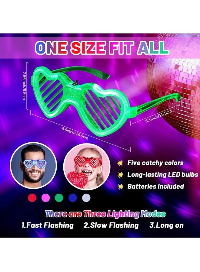 HY Light-up LED Glasses, 5 Pack Heart Shape Toys Party Favors Glow In The Dark Supplies Shutter Shades Sunglasses Luminous Neon in the Dark for Adult Kids - Image 2