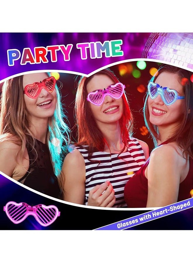 HY Light-up LED Glasses, 5 Pack Heart Shape Toys Party Favors Glow In The Dark Supplies Shutter Shades Sunglasses Luminous Neon in the Dark for Adult Kids - Image 4