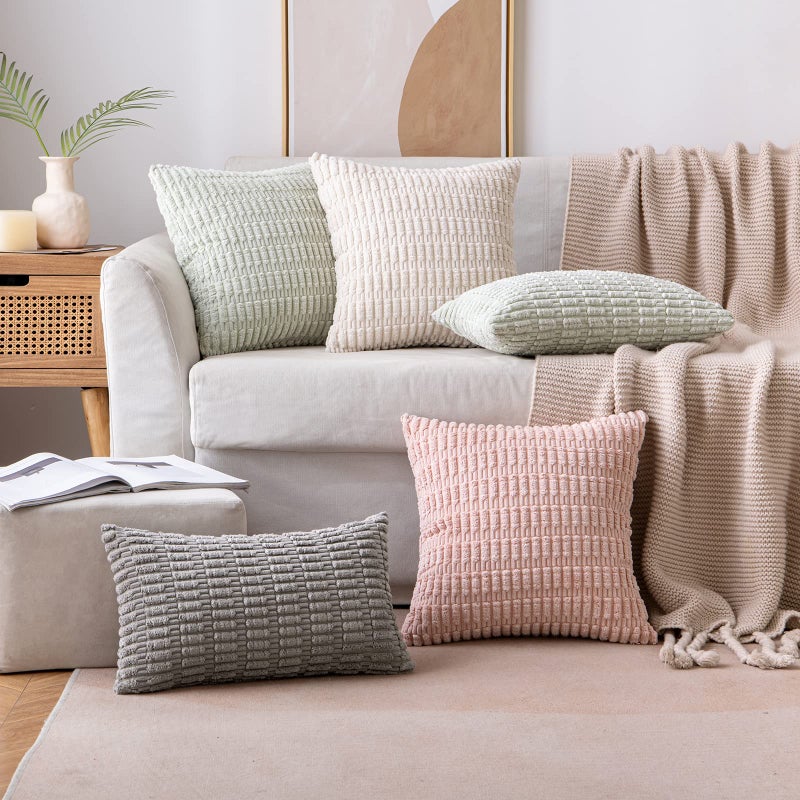 MIULEE Pack of 2 Corduroy Decorative Throw Pillow Covers 16x16 Inch Soft Boho Striped Pillow Covers Modern Farmhouse Home Decor for Sofa Living Room Couch Bed Cream White - Image 3