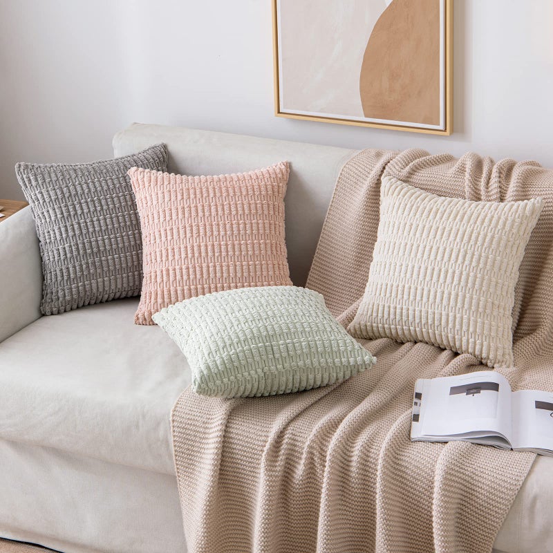 MIULEE Pack of 2 Corduroy Decorative Throw Pillow Covers 16x16 Inch Soft Boho Striped Pillow Covers Modern Farmhouse Home Decor for Sofa Living Room Couch Bed Cream White - Image 2