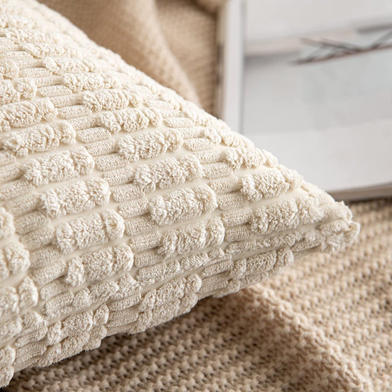MIULEE Pack of 2 Corduroy Decorative Throw Pillow Covers 16x16 Inch Soft Boho Striped Pillow Covers Modern Farmhouse Home Decor for Sofa Living Room Couch Bed Cream White - Image 4
