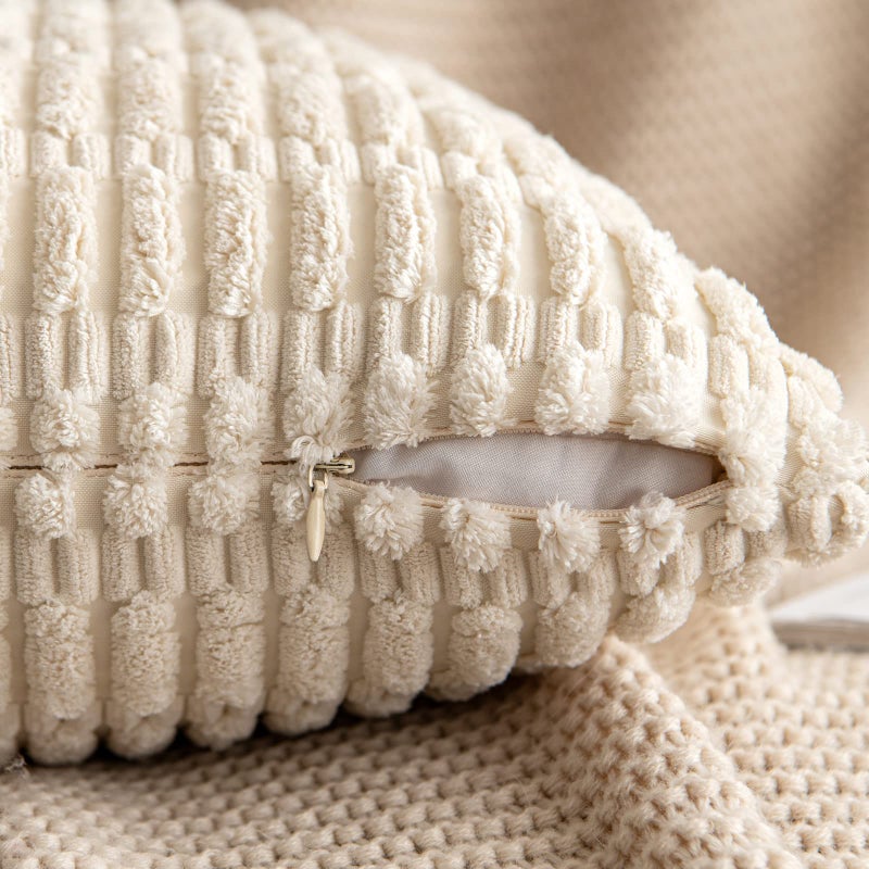 MIULEE Pack of 2 Corduroy Decorative Throw Pillow Covers 16x16 Inch Soft Boho Striped Pillow Covers Modern Farmhouse Home Decor for Sofa Living Room Couch Bed Cream White - Image 5