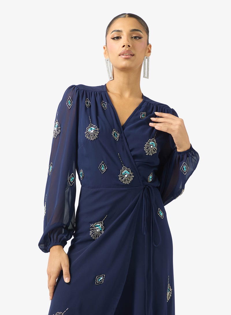 Hope & Ivy Embellished Blouson-Sleeve  Wrap  Maxi Dress - Image 3