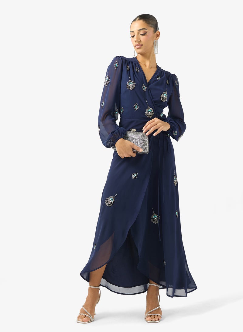 Hope & Ivy Embellished Blouson-Sleeve  Wrap  Maxi Dress - Image 4