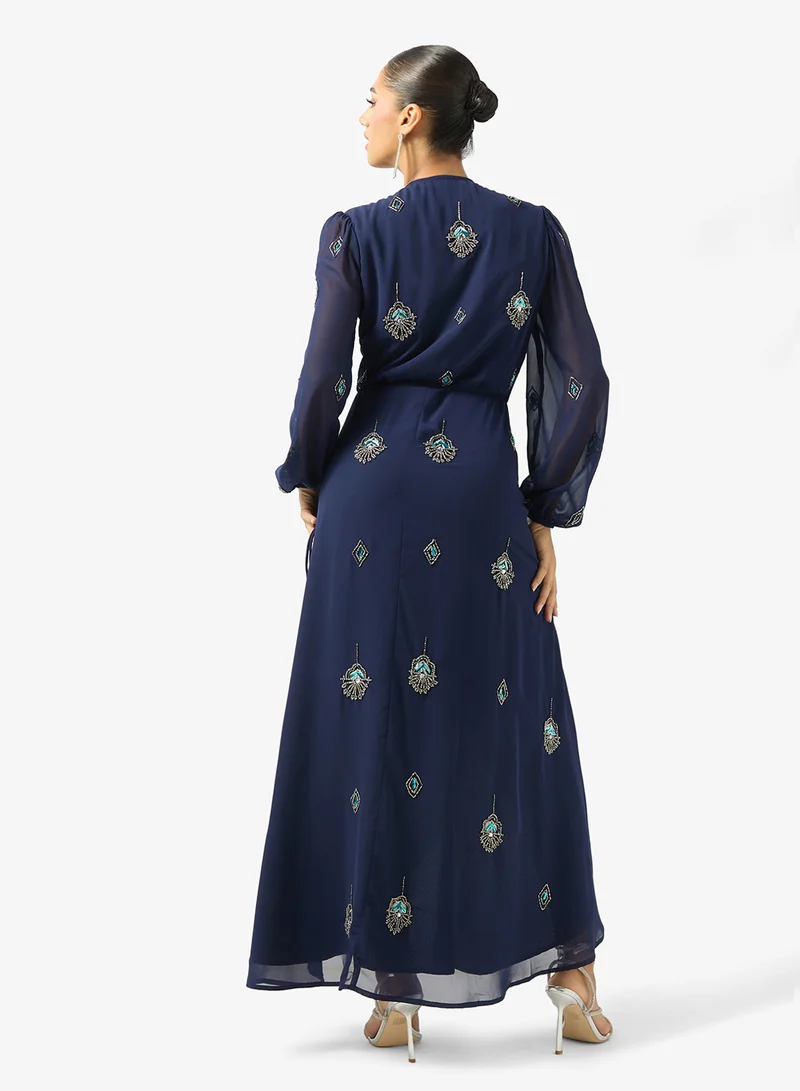 Hope & Ivy Embellished Blouson-Sleeve  Wrap  Maxi Dress