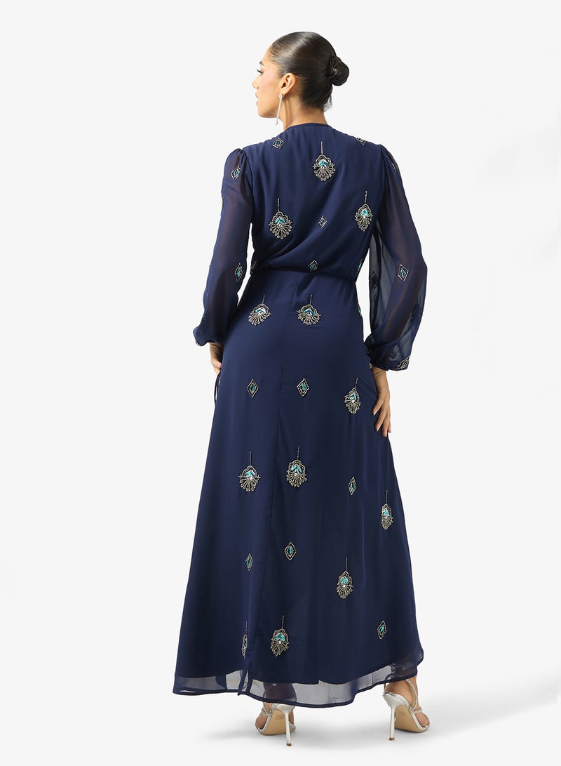 Hope & Ivy Embellished Blouson-Sleeve  Wrap  Maxi Dress - Image 2