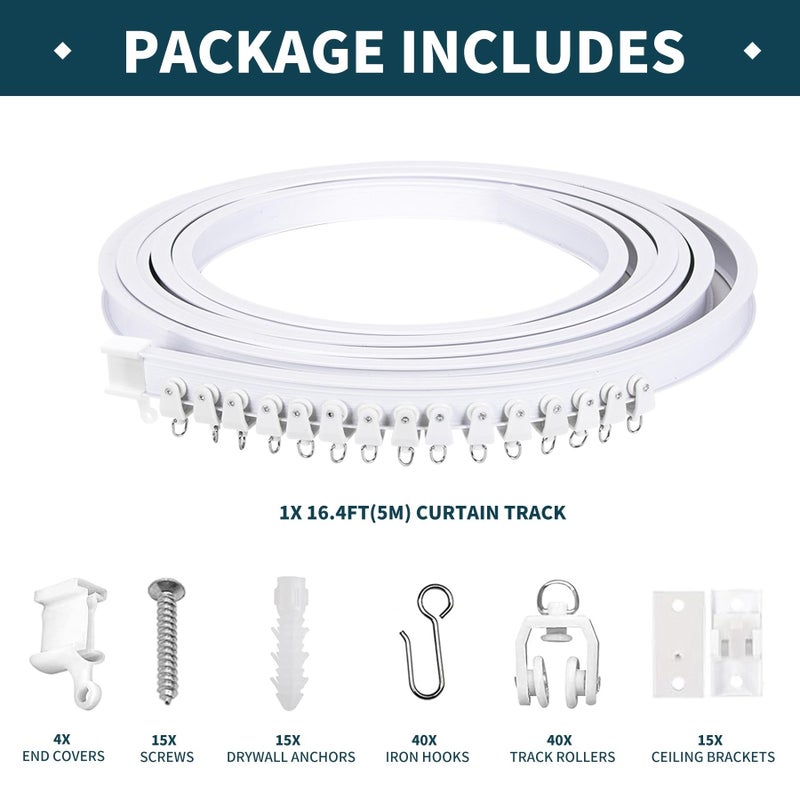 JIHXYER Flexible Bendable 16.4ft (5m) Curved Ceiling Mount Curtain Track, PVC White Matte, for Home, Office, RV, Bathroom - Image 2