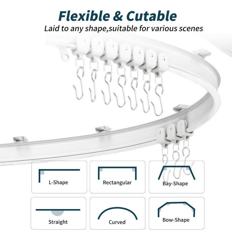 JIHXYER Flexible Bendable 16.4ft (5m) Curved Ceiling Mount Curtain Track, PVC White Matte, for Home, Office, RV, Bathroom - Image 3