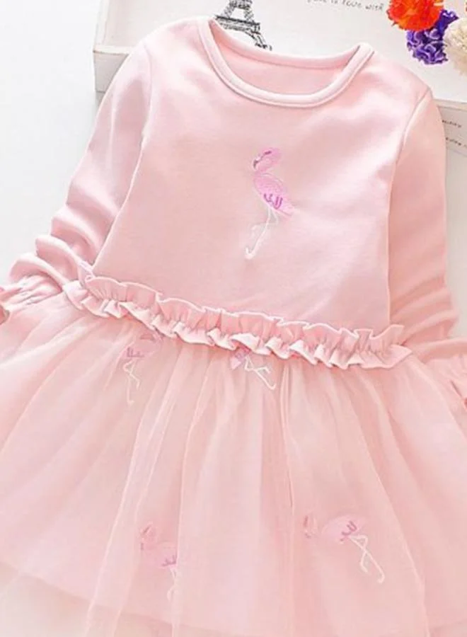 YUNIQEE Peach Fit & Flare Crew Neck Embellished Dress