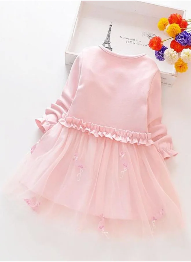 YUNIQEE Peach Fit & Flare Crew Neck Embellished Dress
