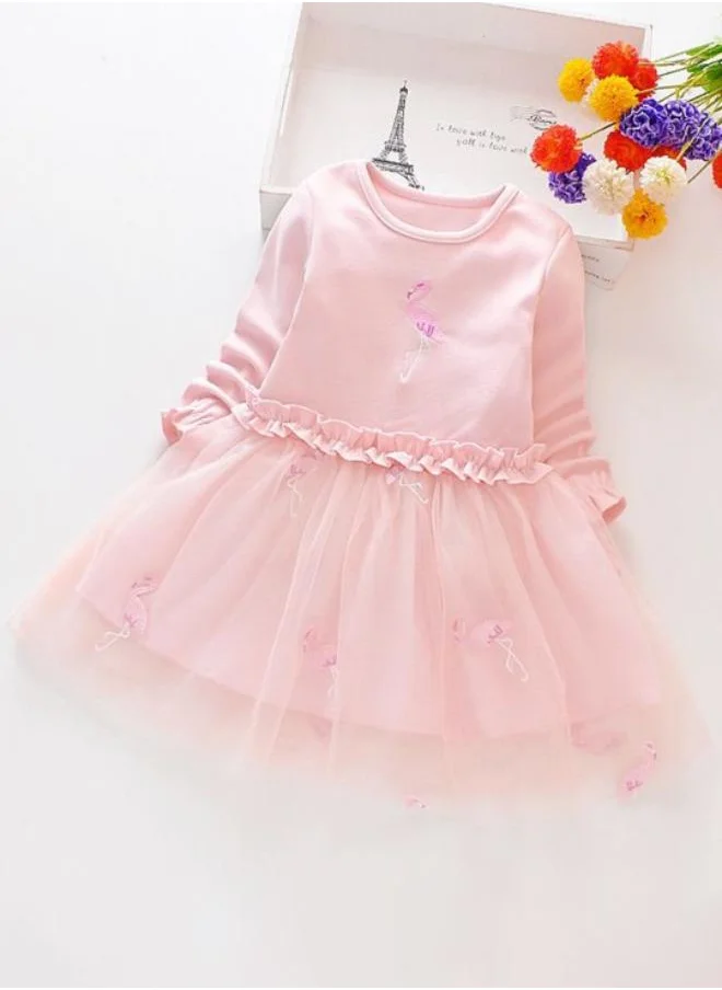 YUNIQEE Peach Fit & Flare Crew Neck Embellished Dress
