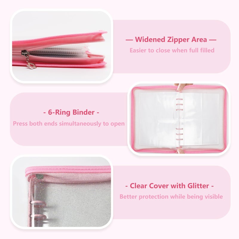 Ruatu Sticker Storage Organizer Binder A5 Reusable Sticker Book Collecting Holder Keeper Album with Pocket Zipper for Adult (pink) - Image 2