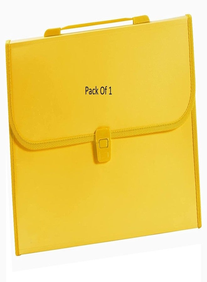 Shining Zon 13 Pockets Plastic Expanding File Folder Documents Large Size A4 Fs Letter Paper Holder with Carry Handle for School Office Home Collage Certificate Organizer (Pack of 1 Yellow Colour) - Image 1