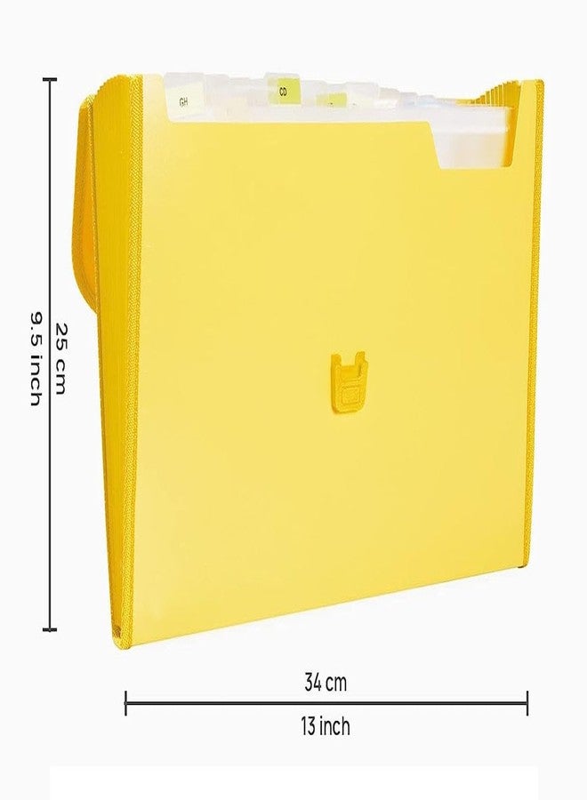 Shining Zon 13 Pockets Plastic Expanding File Folder Documents Large Size A4 Fs Letter Paper Holder with Carry Handle for School Office Home Collage Certificate Organizer (Pack of 1 Yellow Colour) - Image 4