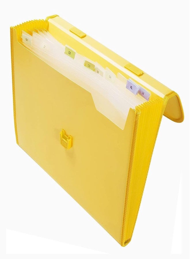 Shining Zon 13 Pockets Plastic Expanding File Folder Documents Large Size A4 Fs Letter Paper Holder with Carry Handle for School Office Home Collage Certificate Organizer (Pack of 1 Yellow Colour) - Image 3