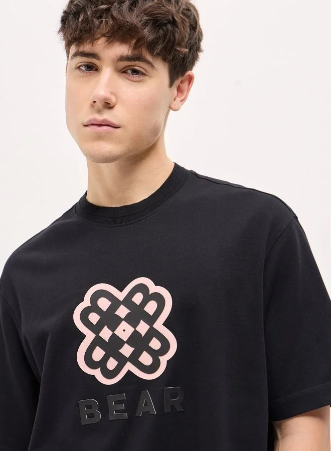 THE BEAR HOUSE Men's Black Oversize Graphic Print Crew Neck T-shirt Perfect For Casual Wear, Gym, Travel, Or Layering Stylish And Versatile Essential For Every Wardrobe