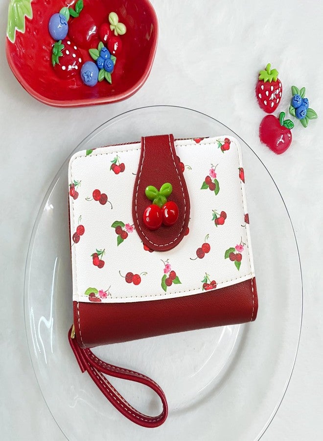 Sunwel Fashion Cutest Fruit Prints Wallet Card Slots Small Wallet with Zipper Coin Pouch Wallet for Women Girls (CHERRY) - Image 2