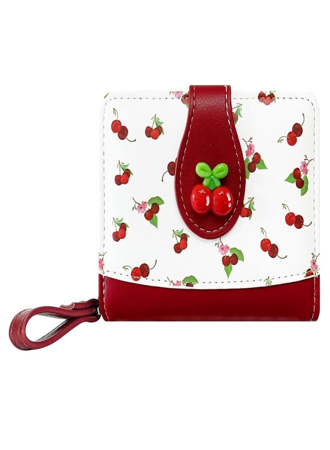 Sunwel Fashion Cutest Fruit Prints Wallet Card Slots Small Wallet with Zipper Coin Pouch Wallet for Women Girls (CHERRY) - Image 1