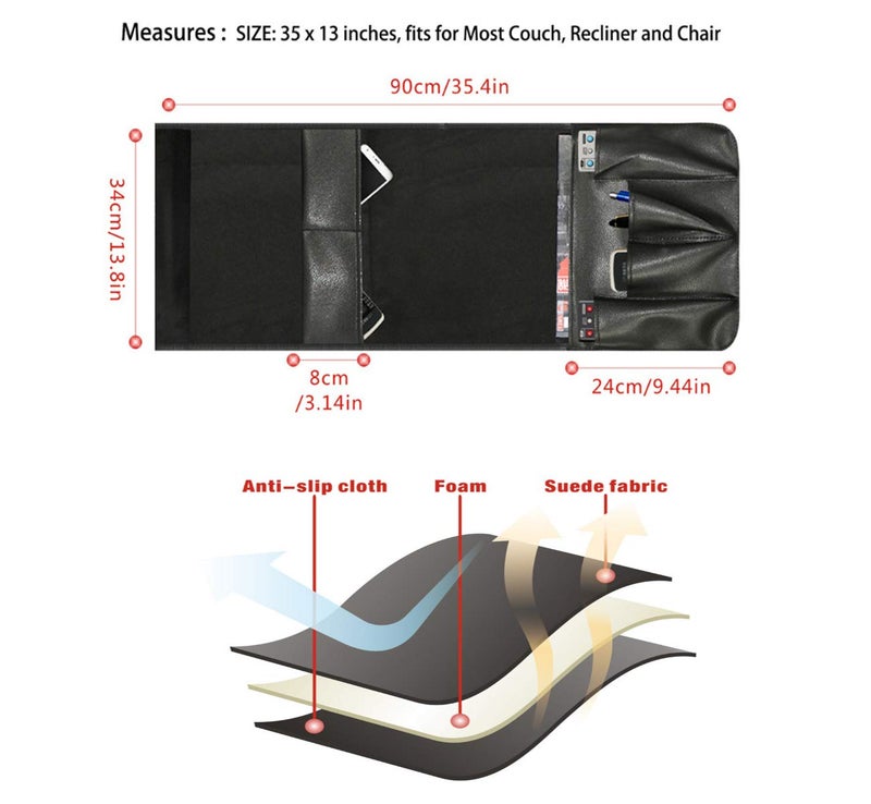 IPENNY No-slip Leather Sofa Couch Remote Control Holder Chair Armrest Caddy Pocket Organizer Storage Bag for Cellphone Tablet Notepad Book Magazines DVD Eyewears Drinker Snacks Holder Pouch - Image 5