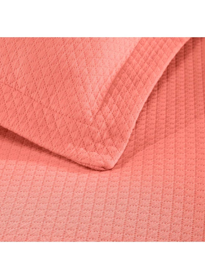 Superior Superior Solitaire Cotton 3 Piece Bedspread Set Home Bed Decor Decorative Textured Bed Spread 2 Pillow Shams Airy Blanket Matelasse Coverlet Bedding AllSeason Accent Blanket King Coral  - Image 5