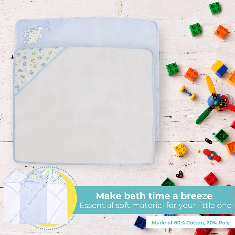 Spasilk 3-Piece Hooded Towel Set for Newborn Boys and Girls, Soft Terry Baby Towels, Baby Essentials, Blue Dino - Image 5