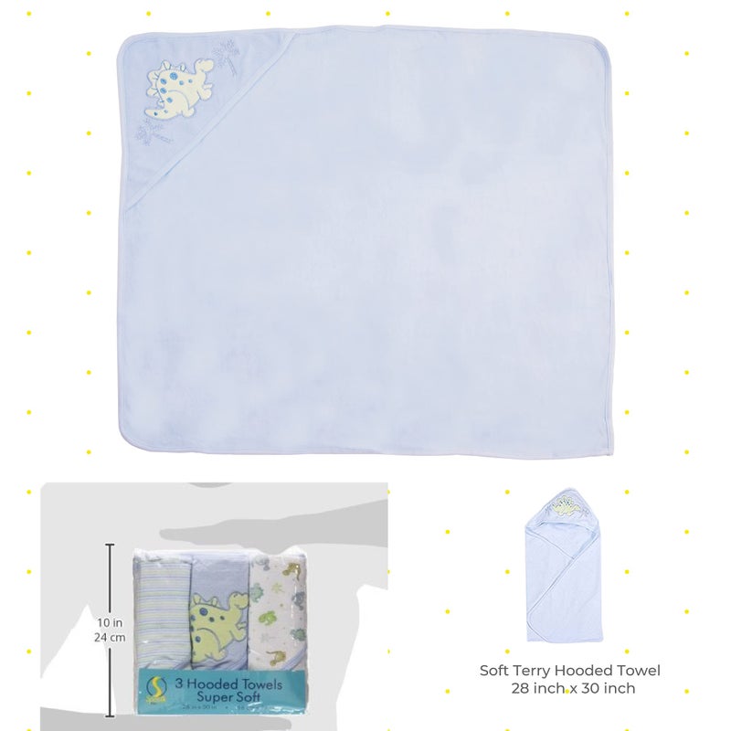 Spasilk 3-Piece Hooded Towel Set for Newborn Boys and Girls, Soft Terry Baby Towels, Baby Essentials, Blue Dino - Image 2