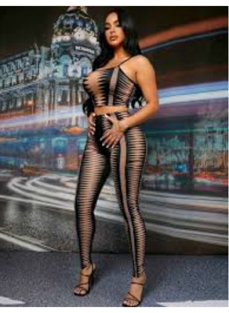 MANIKAN women's lingerie, Women's Striped Pattern Two-Piece Set, Crop Top and Leggings - Image 4