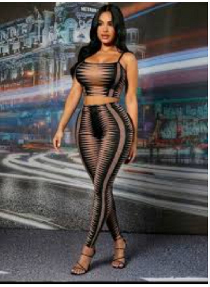 MANIKAN women's lingerie, Women's Striped Pattern Two-Piece Set, Crop Top and Leggings - Image 3