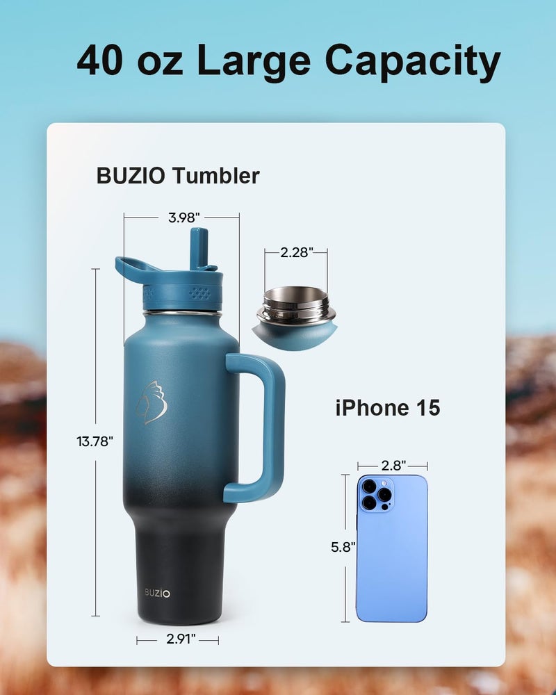 BUZIO 40 oz Water Bottle Fits in Cup Holder, Insulated Tumbler with Handle, Water Flask with Lid for Cold Hot, Sweat-Proof Wide Mouth Travel Mug for Sports, Gradient Purple - Image 5