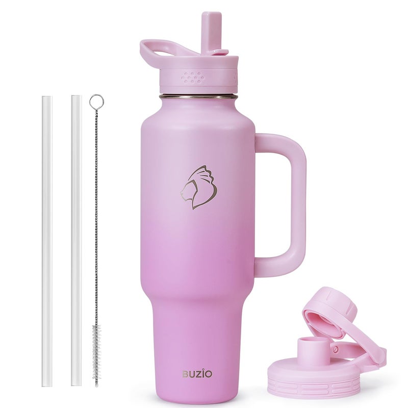 BUZIO 40 oz Water Bottle Fits in Cup Holder, Insulated Tumbler with Handle, Water Flask with Lid for Cold Hot, Sweat-Proof Wide Mouth Travel Mug for Sports, Gradient Purple - Image 1