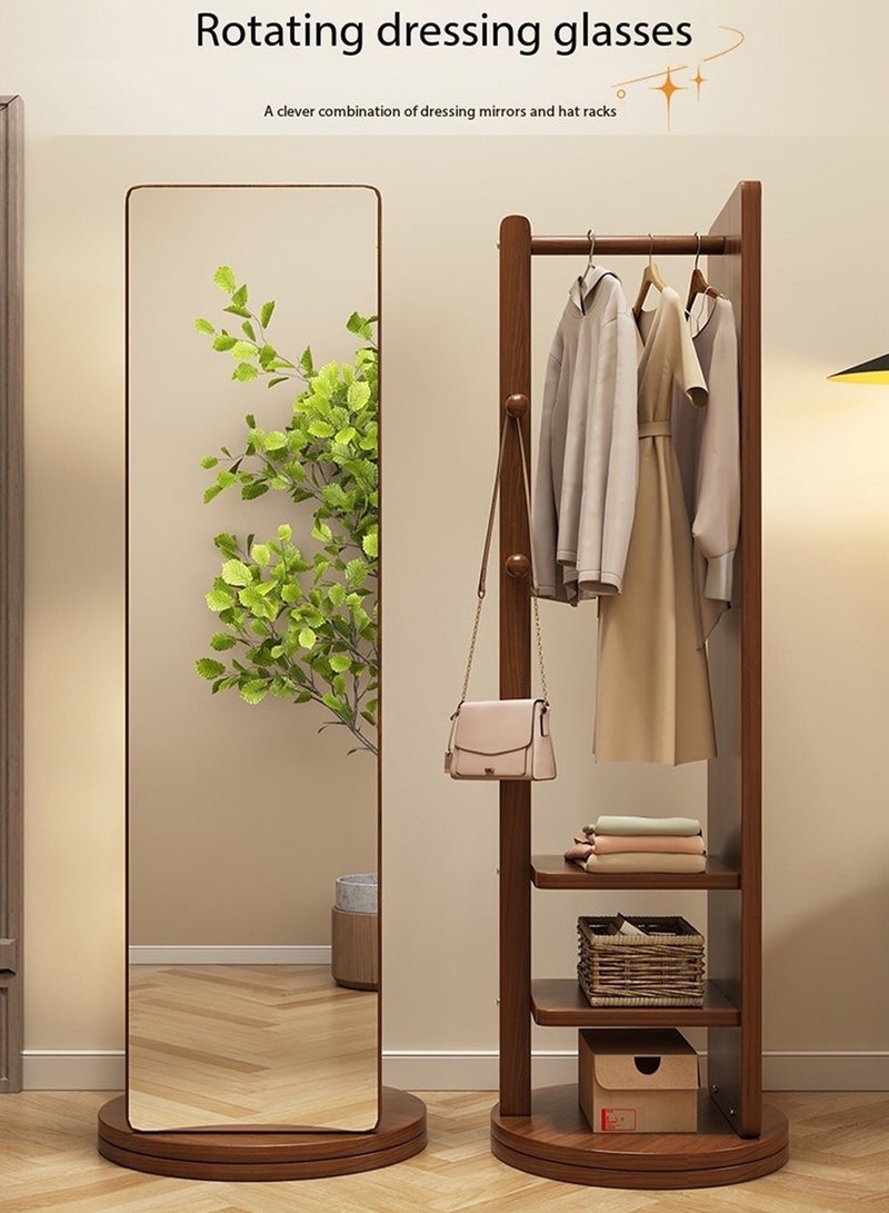 GT-Wheel Floor Mirror With Coat Rack Luxury Modern 360° Rotating Wood Full Body Length Mirror for Living Room and Bedroom - Image 3