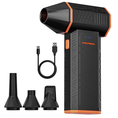 WOLFBOX ميجا فلو 50 منفاخ هواء مضغوط 110000 RPM قوة خارقة منفاخ هواء كهربائي ثلاثي السرعات قابل للتعديل مع شحن سريع منفاخ غبار صغير للكمبيوتر ولوحة المفاتيح والمنزل والخارجية والسيارة - Image 1