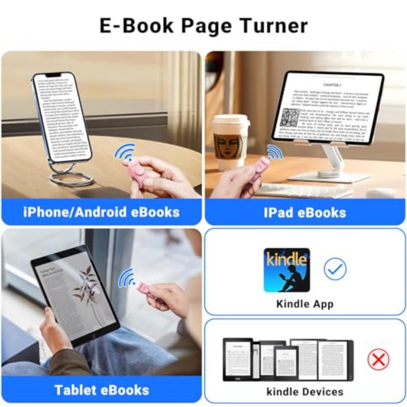 جهاز تحكم عن بعد للصفحات وحلقة تمرير بلوتوث لاسلكية لأجهزة Kindle وTikTok وiPhone وAndroid وiPad للقراءة والعروض التقديمية ومقاطع الفيديو باللون الوردي، 2025 - Image 4