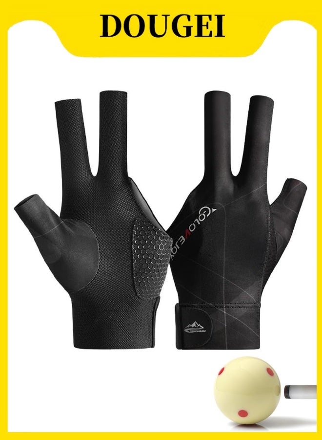 DOUGEI Pool Glove Left Hand, Billiards Glove, Billiard Pool Gloves for Left Hand 3 Finger, Snooker Cue Sport Glove Popular Sizes for Men & Women - Image 1