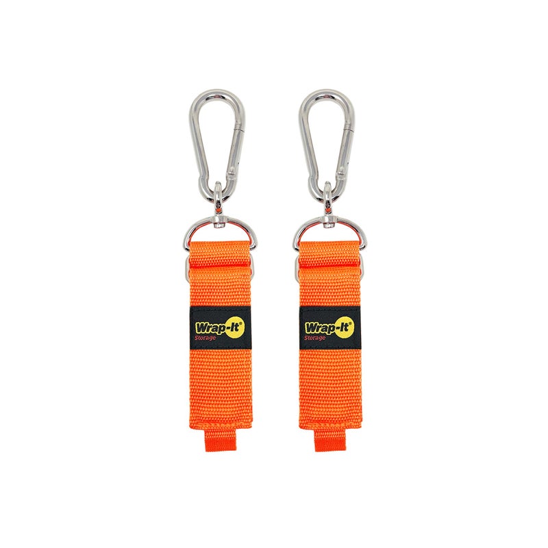 Wrap-It Storage Hook 'n Hang Wrap-It Storage Straps - 12" (2-Pack) Blaze Orange - Carabiner Straps to Use as Extension Cord Holder for Cord Storage or Garden Hose Strap - Image 1