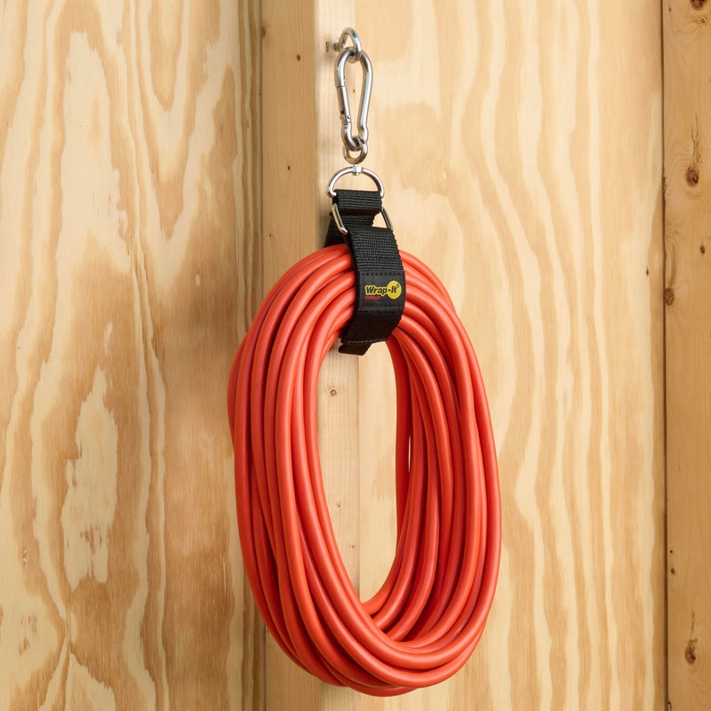 Wrap-It Storage Hook 'n Hang Wrap-It Storage Straps - 12" (2-Pack) Blaze Orange - Carabiner Straps to Use as Extension Cord Holder for Cord Storage or Garden Hose Strap - Image 3