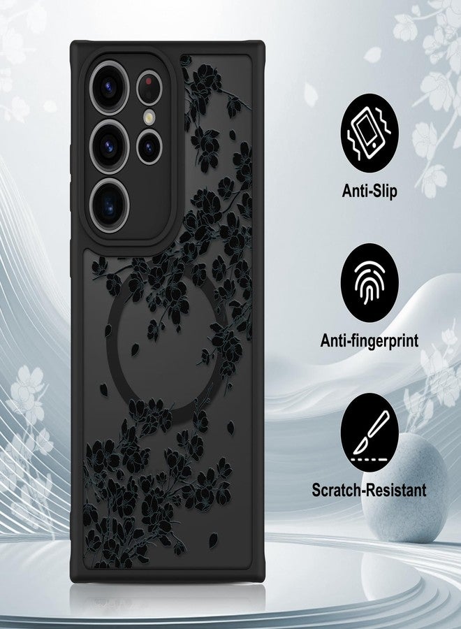 OOK Case for Samsung Galaxy S23 Ultra 6.8 Inch (Wireless Charging Compatible) Black Flowers Floral Translucent Phone Cover Soft TPU + Hard PC Anti-Scratch Shockproof Magnetic Case for Women - Black - Image 5