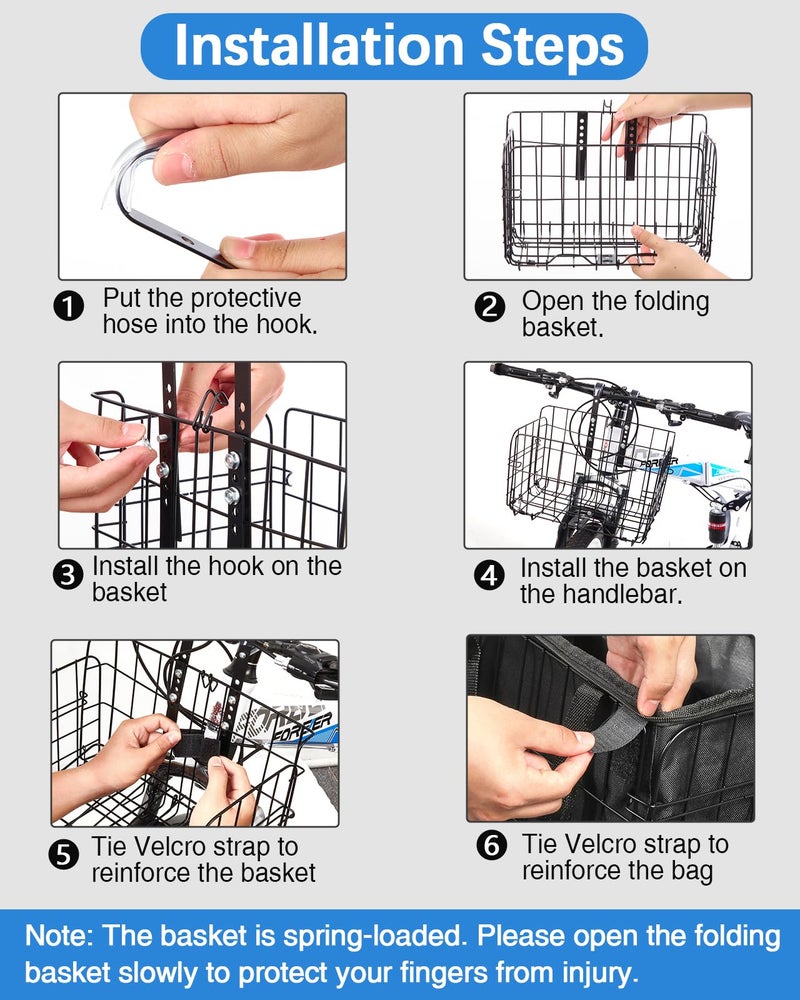 Zacro سلة دراجة زاكرو الأمامية، سلة دراجة قابلة للطي مع حقيبة بطانة قابلة للإزالة، تصميم معدني كبير للإفراج السريع لسلة دراجة كهربائية للبالغين من النساء/الرجال لحمل الكلاب، الحيوانات الأليفة، الفواكه والبقالة - Image 5