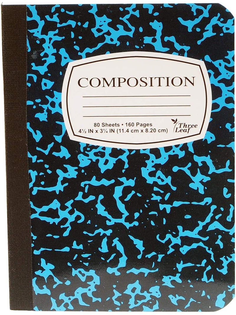 ThreeLeaf 4-Pack Mini Marble Composition Notebooks, 4-1/2" x 3-1/4", College Ruled, 80 Sheet (160 Pages) - Colors: Red, Green, Yellow, Blue, Black. (4-Pack, Random Colors) - Image 4